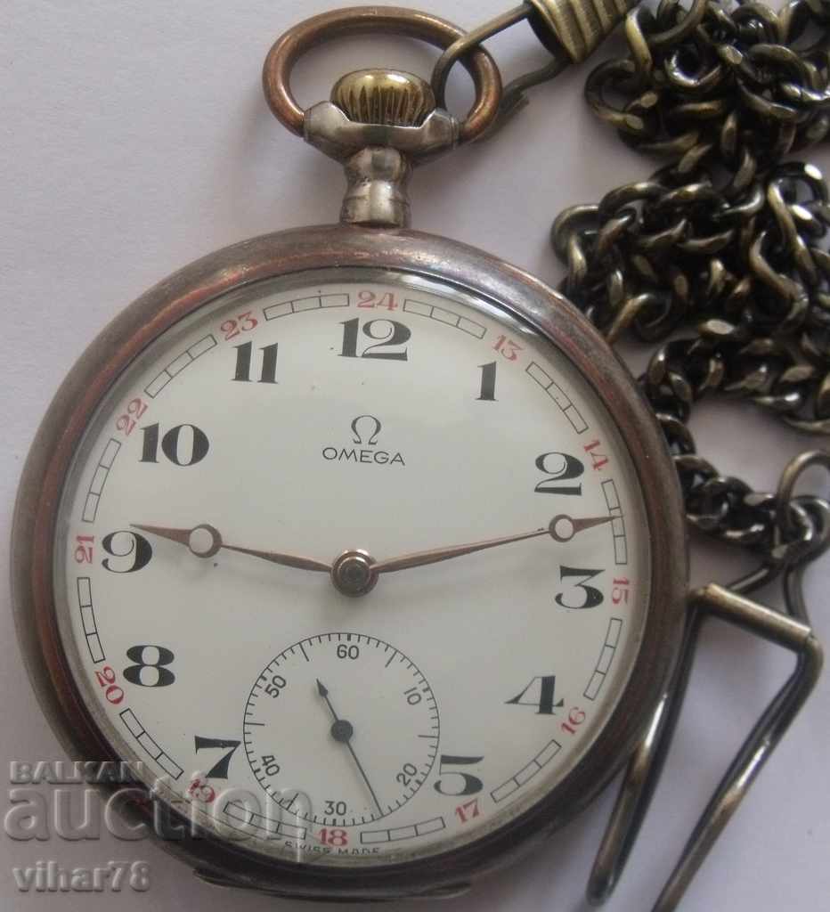 джобен сребърен часовник -OMEGA-ОМЕГА