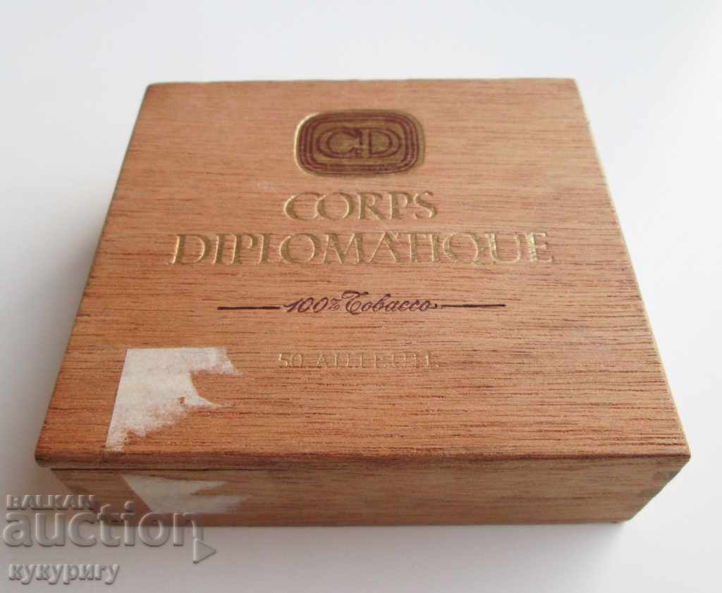 Old wooden packaging of cigarettes Diplomatic Corps