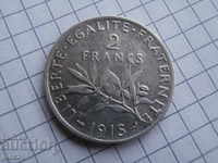 Rare two French francs 1915 silver