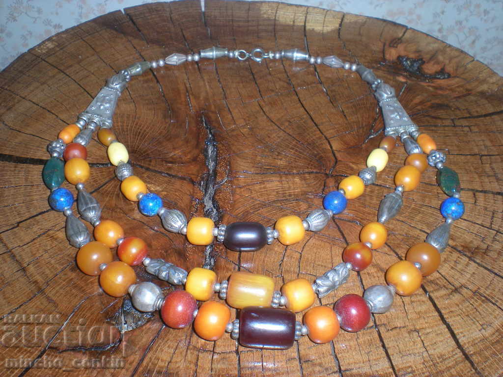 Rare African silver amber necklace Bedouin Arabia.