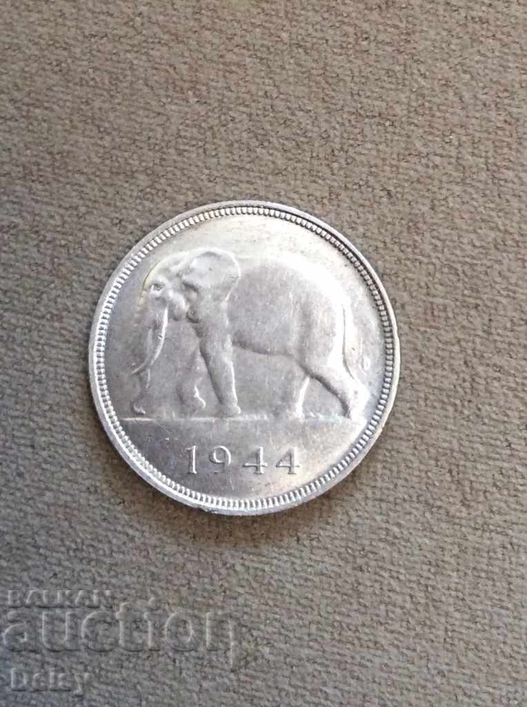Белгийско Конго 50 франка1944г. Сребро! Рядка!