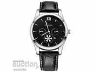 Duoya men's stylish watch with leather black leash black date