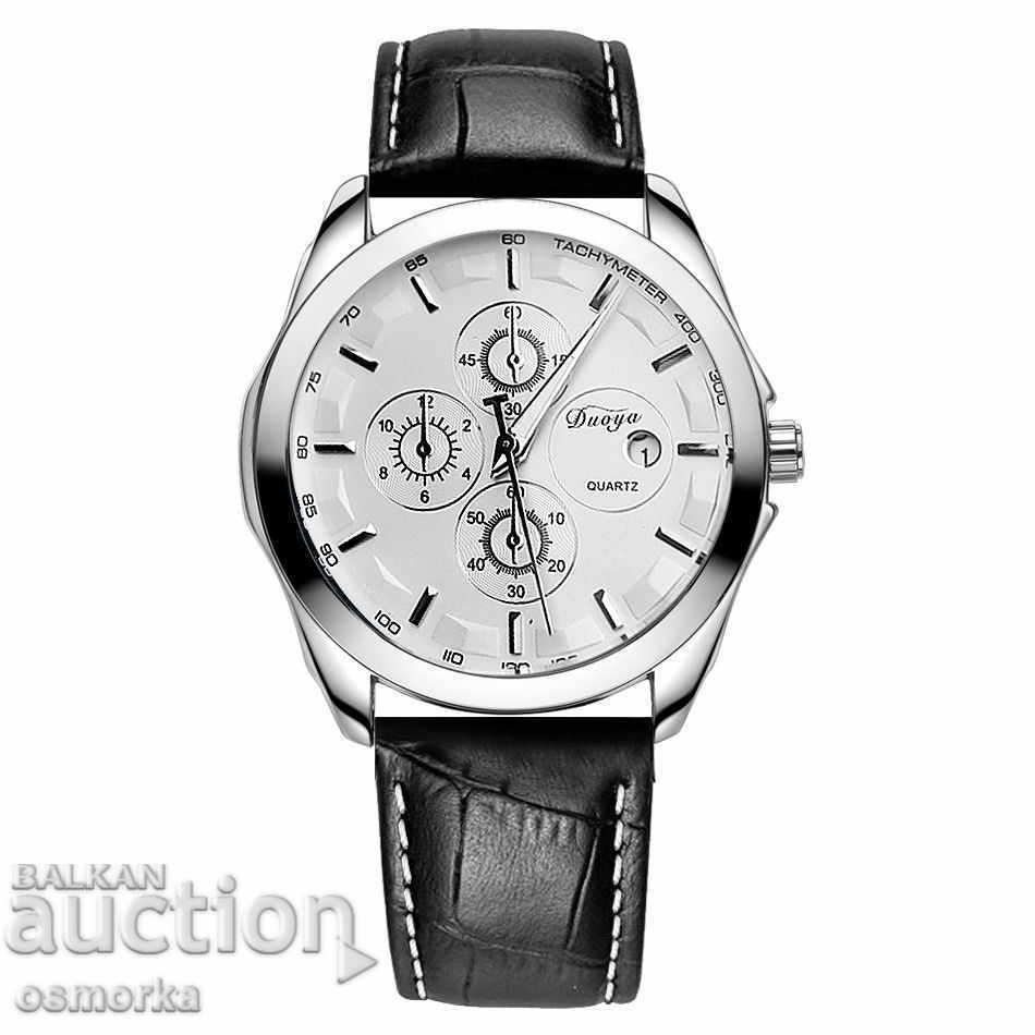 Duoya male stylish watch with leather date date leash