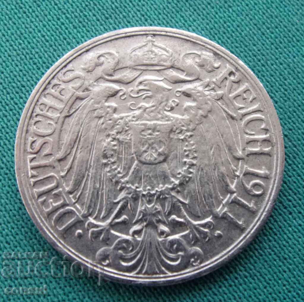 Germania Reich 25 Pfennig 1911 G Rare