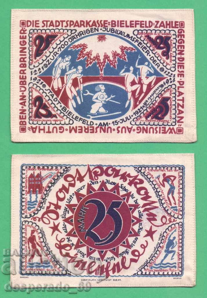 (¯`'•.¸ГЕРМАНИЯ (Bielefeld) 25 марки 1921  UNC (платнена)