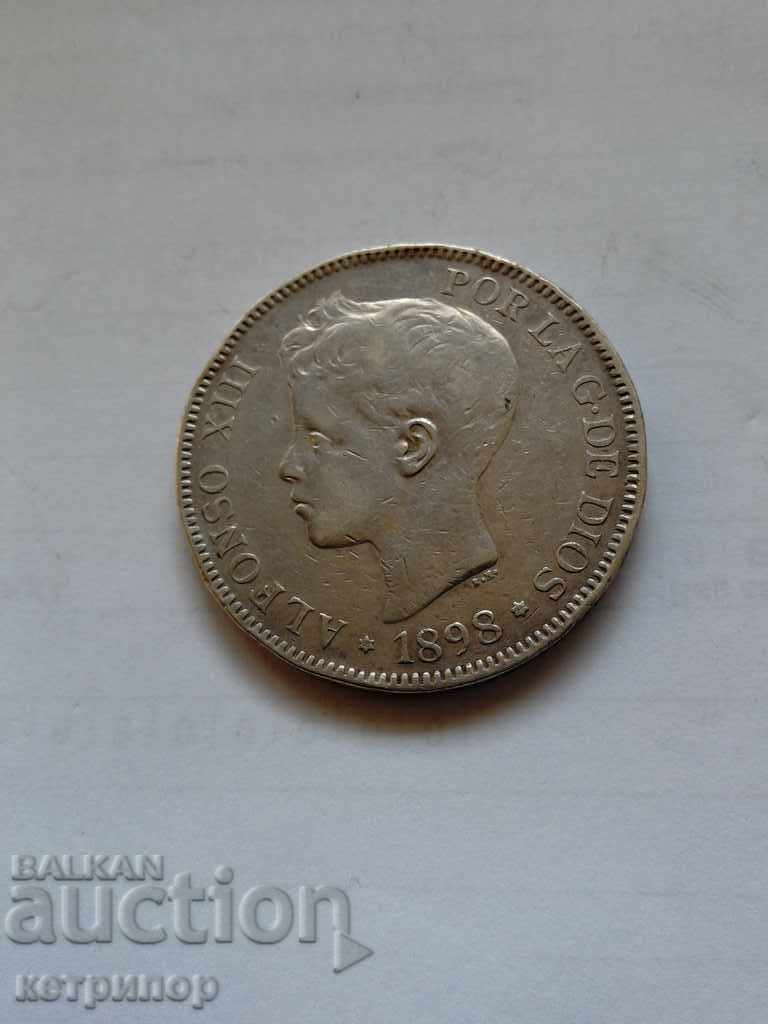 5 Pesetas 1898 Spain with price 79.00 BGN | € 40.39 5 Pesetas 1898 Spain with price 79.00 BGN | € 40.39