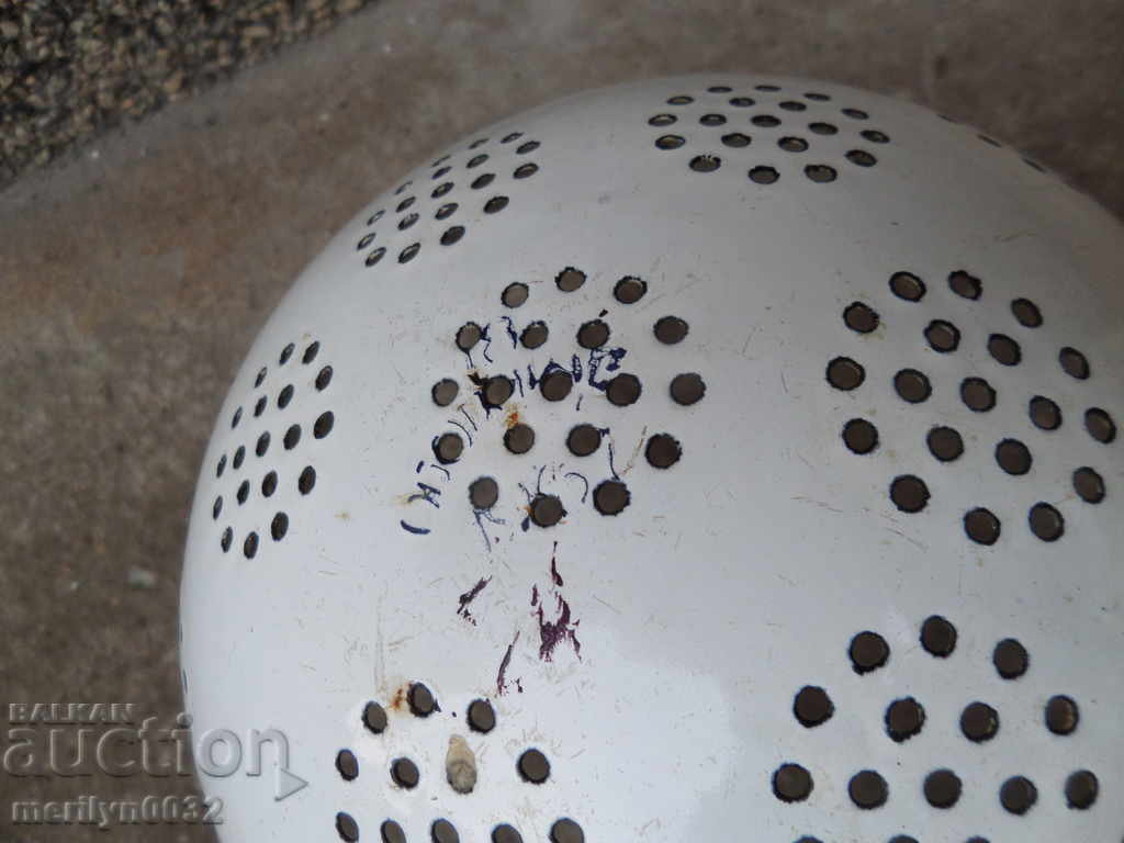Old enameled colander, court with enamel injured by the People's Republic of Bulgaria - 5