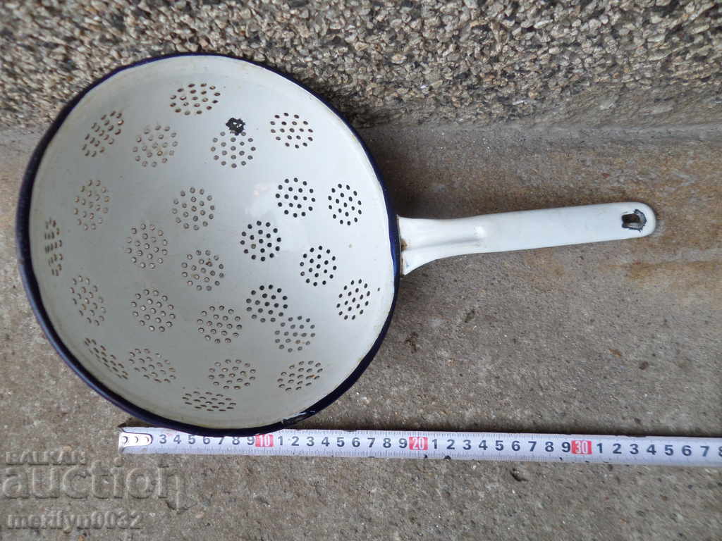 Old enameled colander, court with enamel injured by the People's Republic of Bulgaria - 6