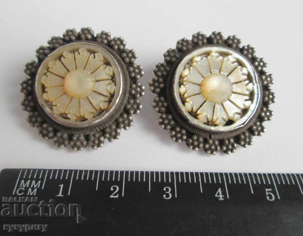 Auction  Old silver earrings on clip with mother of pearl Jerusalem