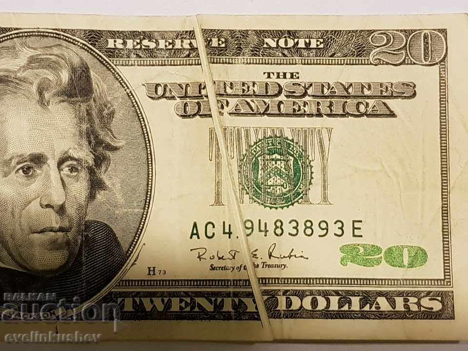 A very rare $20 bill with a printing defect