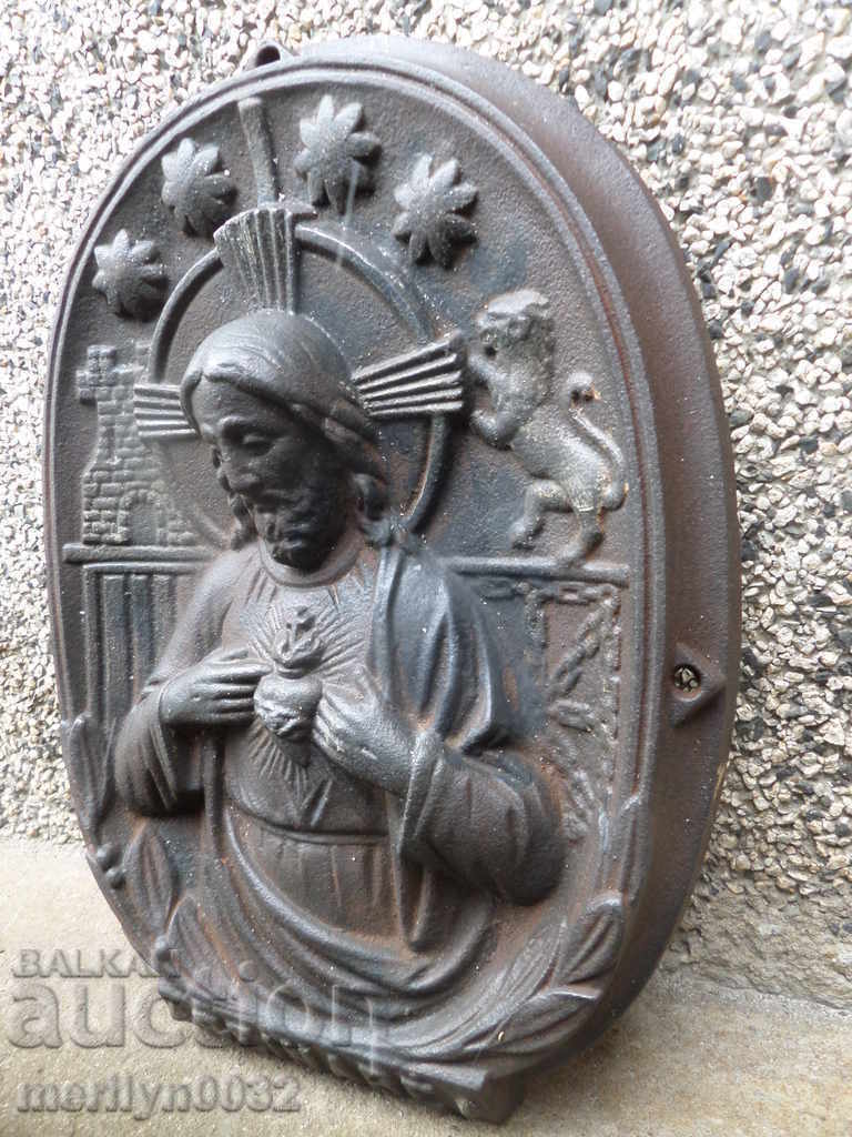 Christ Pantocrator relief cast iron late 19th century bas-relief with price 295.00 BGN | € 150.83 Christ Pantocrator relief cast iron late 19th century bas-relief with price 295.00 BGN | € 150.83