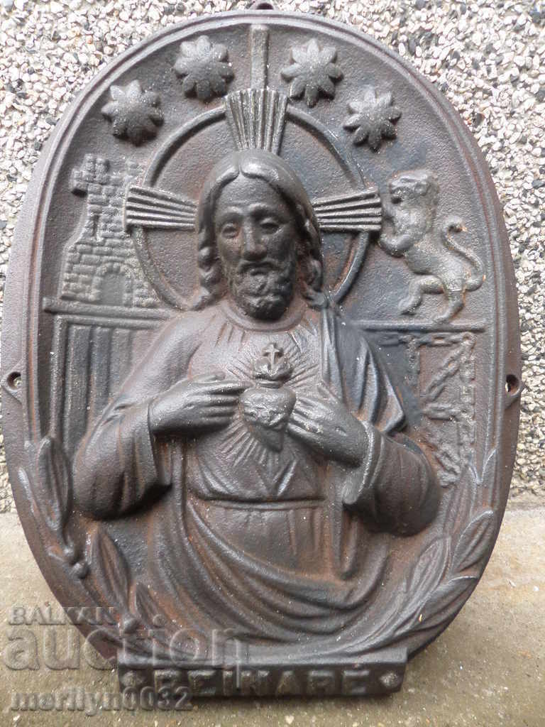 Auction Christ Pantocrator relief cast iron late 19th century bas-relief Auction Christ Pantocrator relief cast iron late 19th century bas-relief