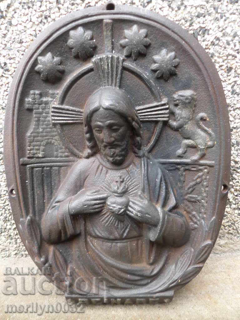 Christ Pantocrator relief cast iron late 19th century bas-relief