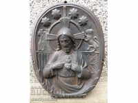 Christ Pantocrator embossed cast iron late 19th century bas-relief