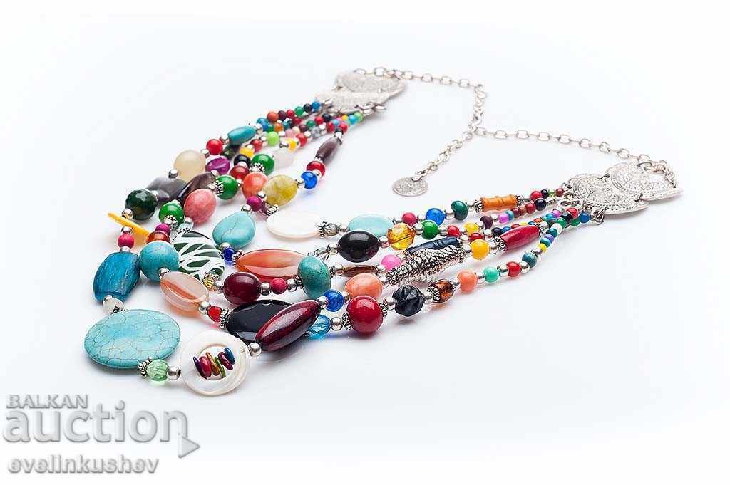Necklace with silver coating and natural stones КН0301001066