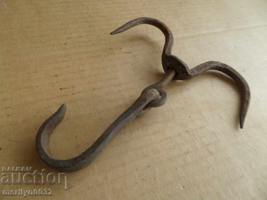 Old forged scraping hook, crochet, anchor forged iron with price 33.00 BGN | € 16.87 Old forged scraping hook, crochet, anchor forged iron with price 33.00 BGN | € 16.87