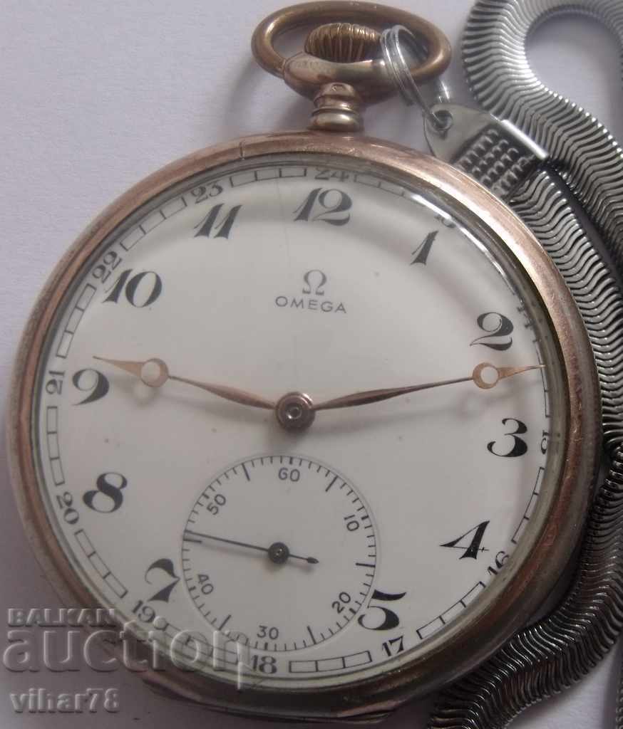 ασημένιο ρολόι τσέπης -ω-OMEGA