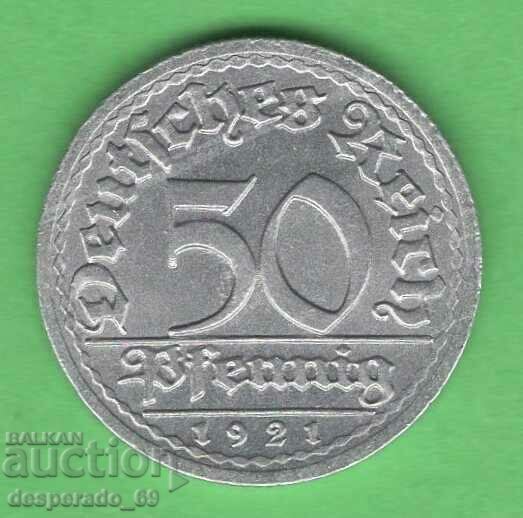 (¯`'•.¸ 50 Pfennig 1921F GERMANIA aUNC ¸.•'´¯)