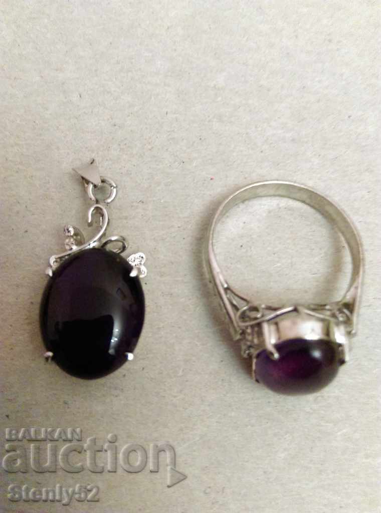 Set of locket and ring with stone. Jewelry