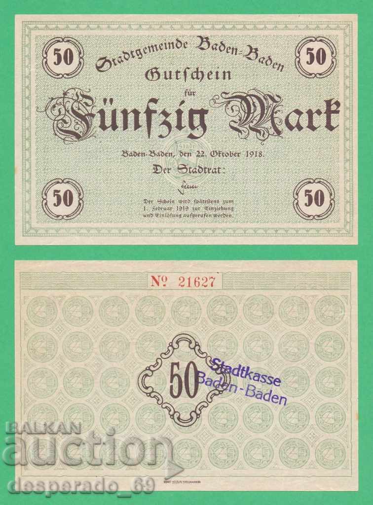 (¯`'•.¸ГЕРМАНИЯ (Baden-Baden) 50 марки 1918  UNC¸.•'´¯)