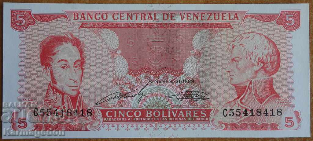 5 bolivari 1989 - bancnota din Venezuela