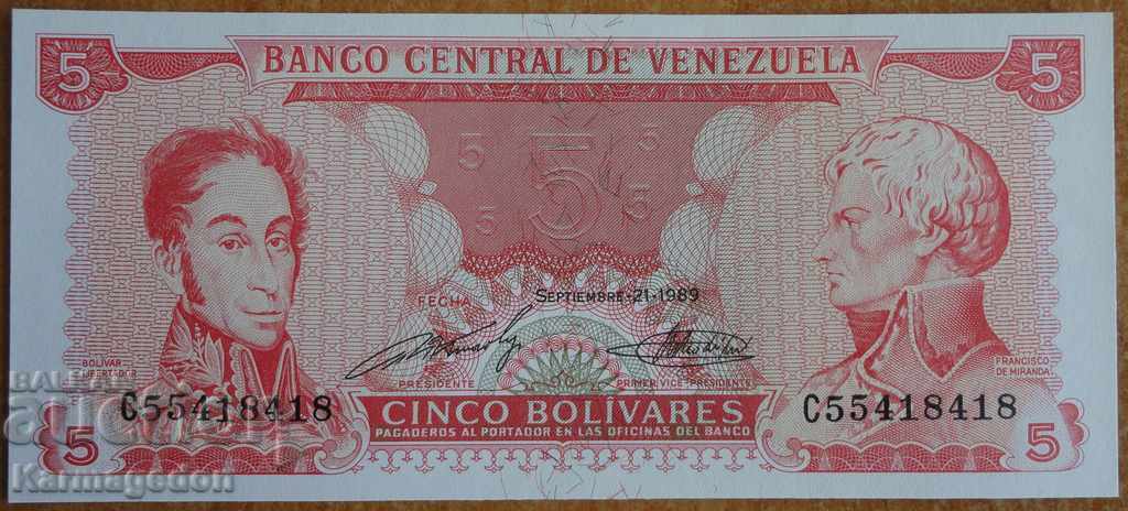 5 bolivars 1989 - Venezuela banknote 5 bolivars 1989 - Venezuela banknote