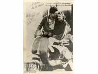 Old card - Intimate youngsters with a moped