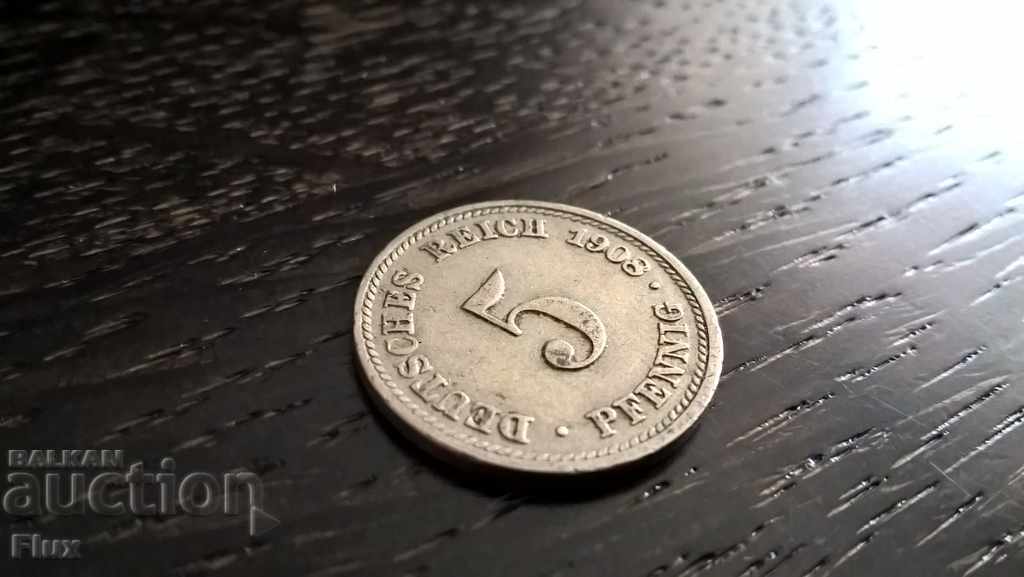 Райх монета - Германия - 5 пфенига | 1908г.; серия D