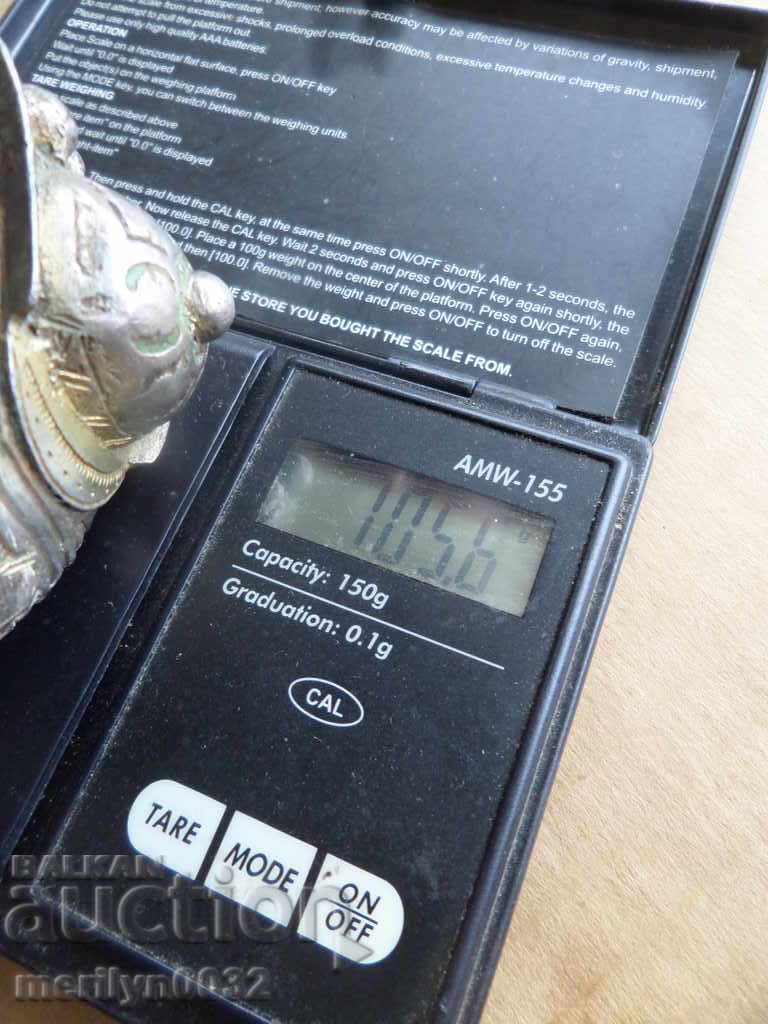 Възрожденска сребърна гривна рогатка накит емайл ГОЛЯМА - 6