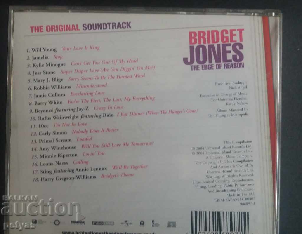 Аукцион СД-BRIDGET JONES-THE EDGE OF REASON-музика Аукцион СД-BRIDGET JONES-THE EDGE OF REASON-музика