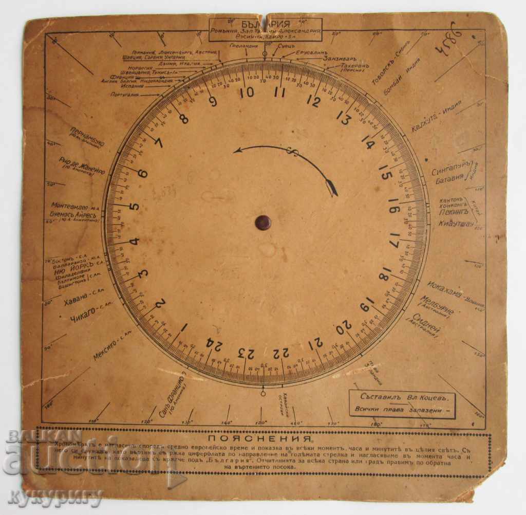 Ancient Chronomer paper world clock Kingdom of Bulgaria