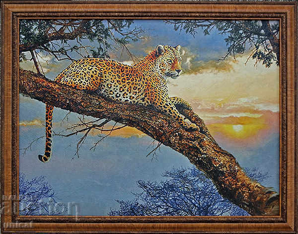 "Περιμένοντας τη νύχτα" - λεοπάρδαλη, εικόνα, ζωγραφική