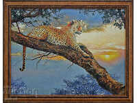 ”В очакване на нощта” - леопард, картина, живопис