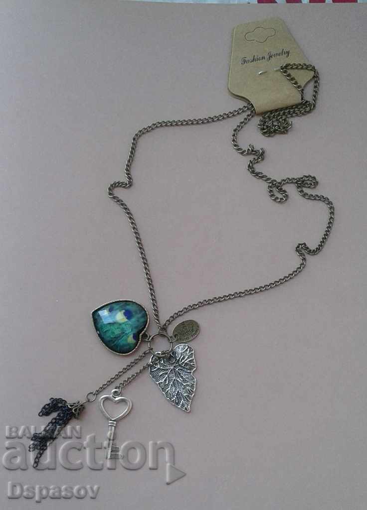 Necklace with Key Pistol Leaf and Heart