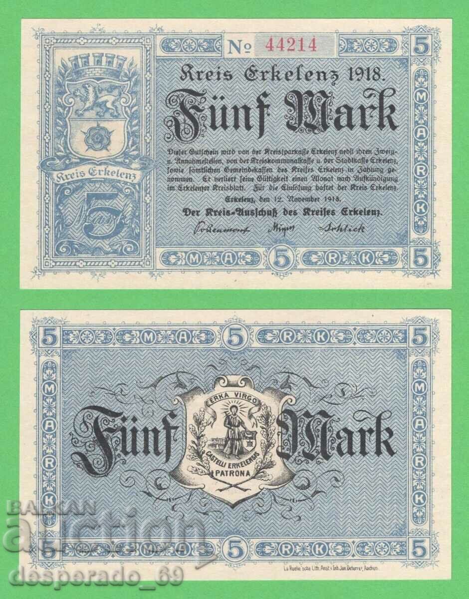 (¯`'•.¸ГЕРМАНИЯ (Erkelenz) 5 марки 1918 UNC¸.•'´¯)
