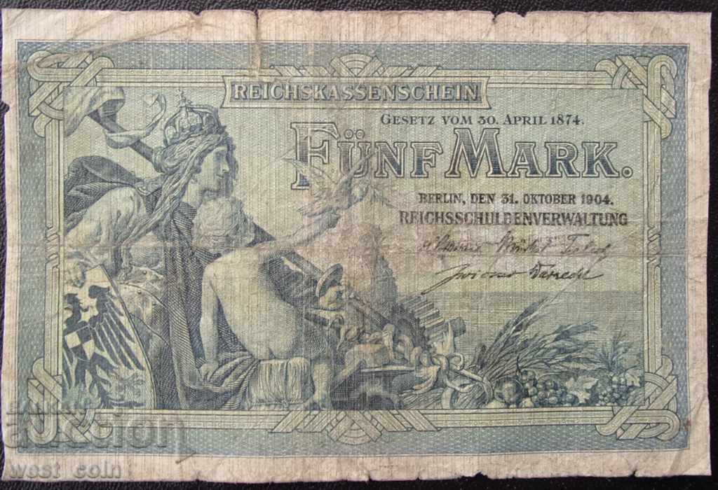 Germania 5 Mark 1904 Rare