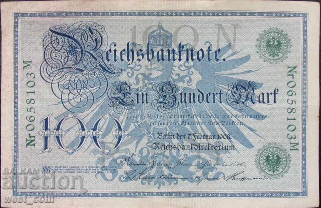 Германия  100  Maрk  1908  Rare Зелен Номер с цена € 5.62 | 10.99 лв.