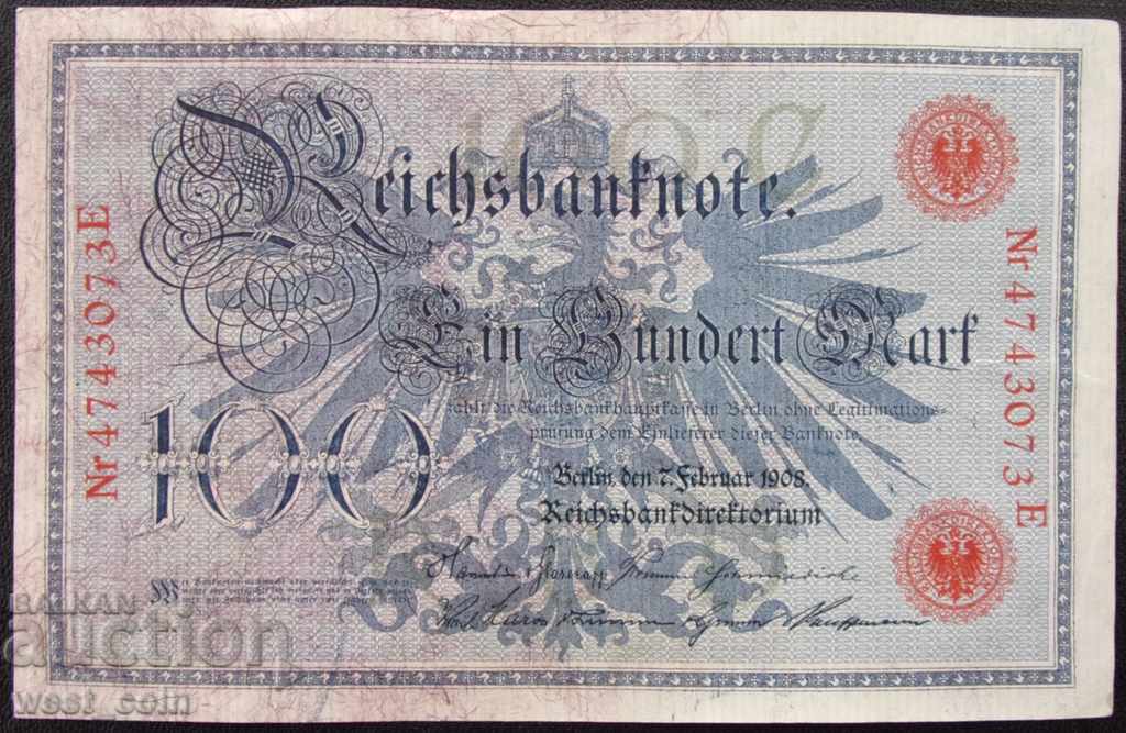Германия  100  Maрk  1908  Rare Червен Номер с цена € 5.11 | 9.99 лв.