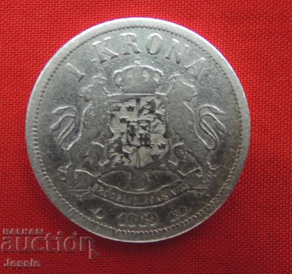 1 coroană 1889 EB Suedia și Norvegia argint