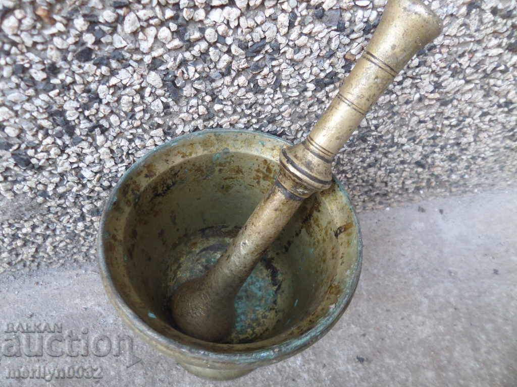 Old bronze mortar, hammer, mortar 3.4 kg brass - 6 Old bronze mortar, hammer, mortar 3.4 kg brass - 6