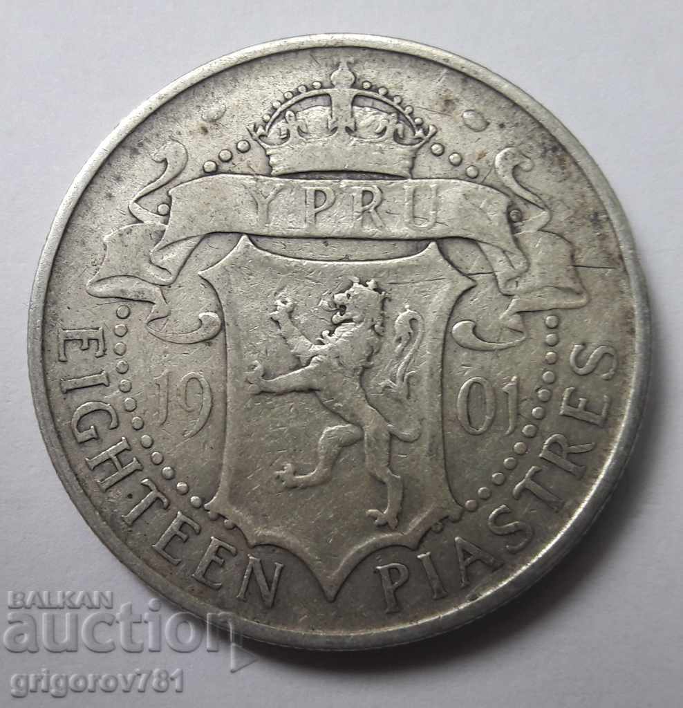 18 пиастъра сребро Кипър 1901  - сребърна монета рядка №2 с цена € 38.35 | 75.01 лв.