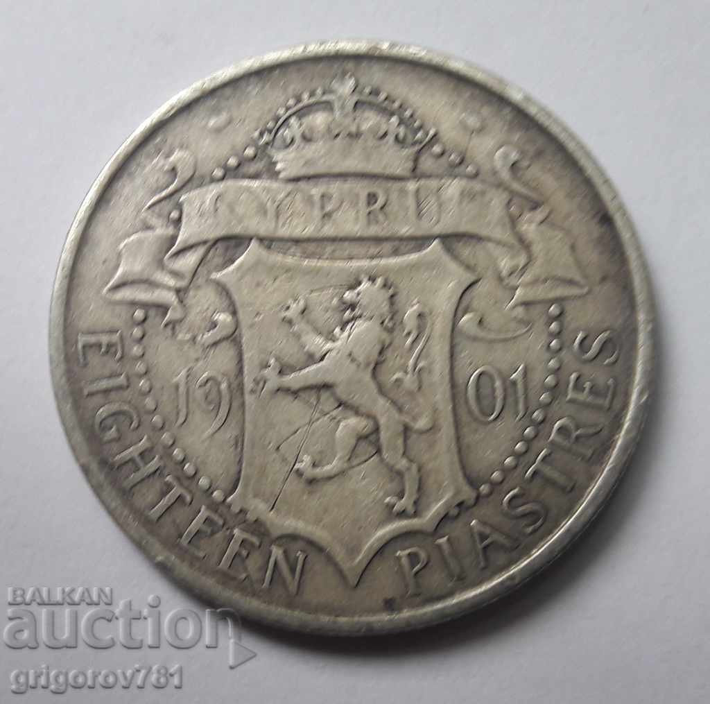 18 пиастъра сребро Кипър 1901  - сребърна монета рядка №3 с цена € 38.35 | 75.01 лв.
