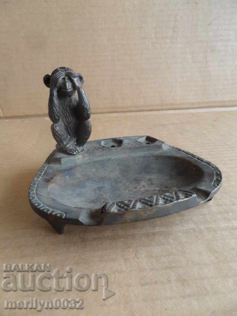 Bronze ashtray with monkey figure USSR 60-year-old figurine