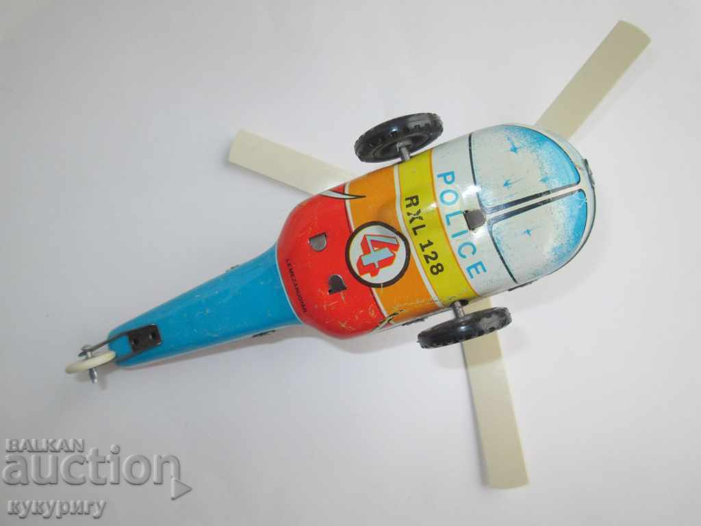 Jucărie pentru copii din tablă veche elicopter mecanic metal - 5