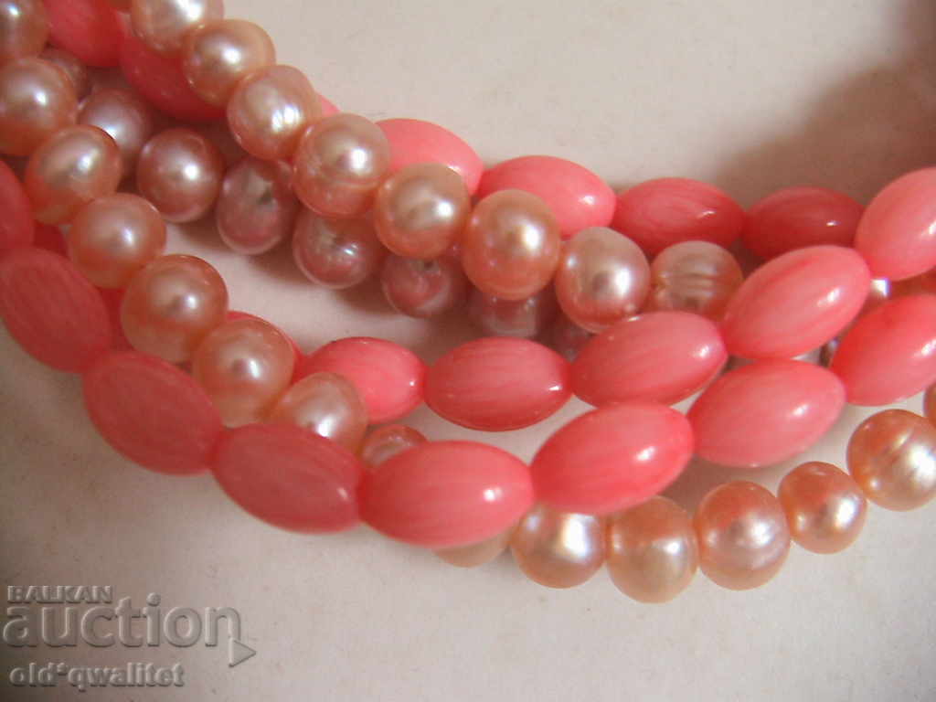 Stylish, very delicate 6-row necklace of pink Corals and Pearls with price 297.00 BGN | € 151.85 Stylish, very delicate 6-row necklace of pink Corals and Pearls with price 297.00 BGN | € 151.85