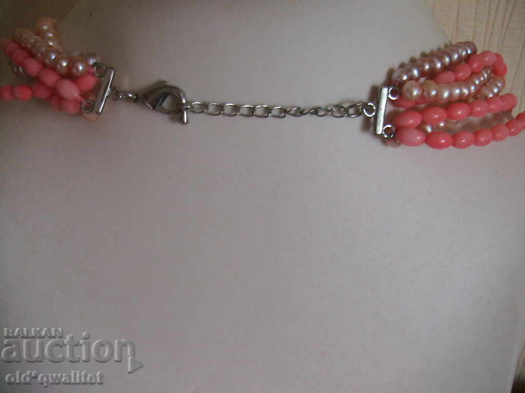 Stylish, very delicate 6-row necklace of pink Corals and Pearls - 5 Stylish, very delicate 6-row necklace of pink Corals and Pearls - 5