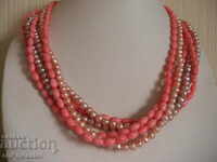 Stylish, very delicate 6-row necklace of pink Corals and Pearls