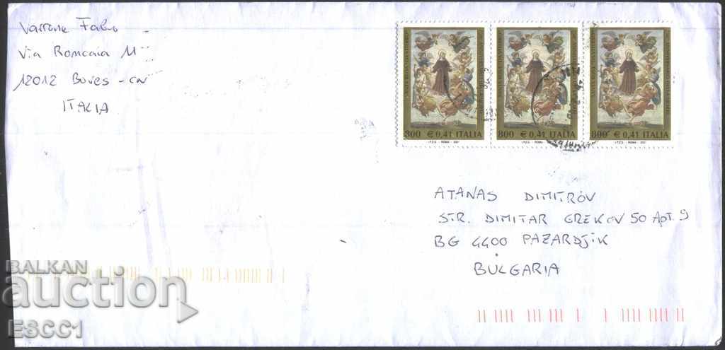 Traveled envelope with marks Painting Religion 2001 from Italy