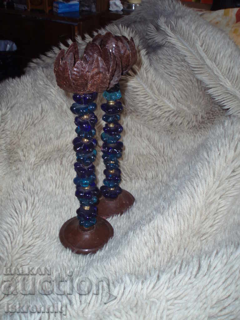 Metal Candlesticks with Greek Glass with price 25.00 BGN | € 12.78 Metal Candlesticks with Greek Glass with price 25.00 BGN | € 12.78