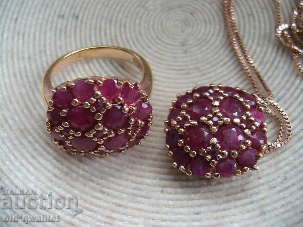 Delivery of SET Fine Fine Ring Necklace Gold Plated 925 Ruby Silver Delivery of SET Fine Fine Ring Necklace Gold Plated 925 Ruby Silver